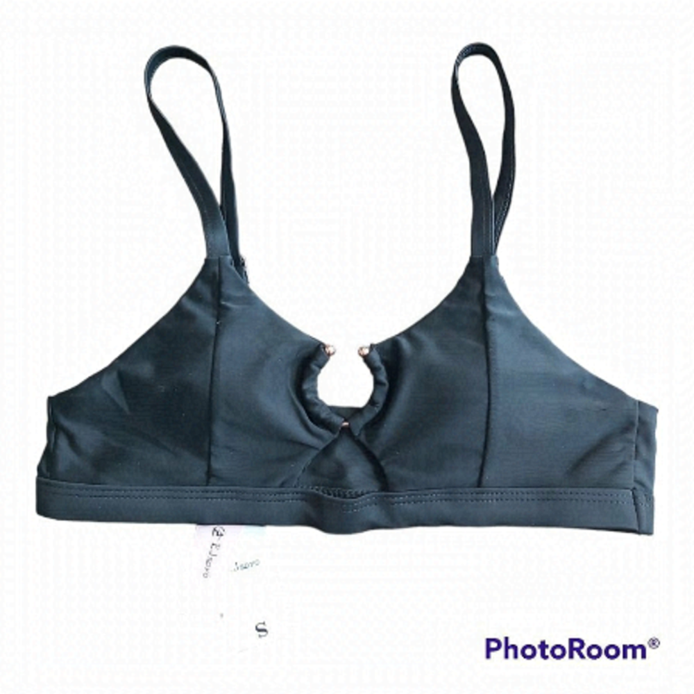 E J Soyo Women's Size Small Black Ring Top Bikini Swim Top Lightly Padded